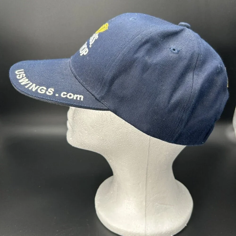 US Wings Pilot Shop Advertising Hat Cap Navy Blue Military Adjustable USA Flag